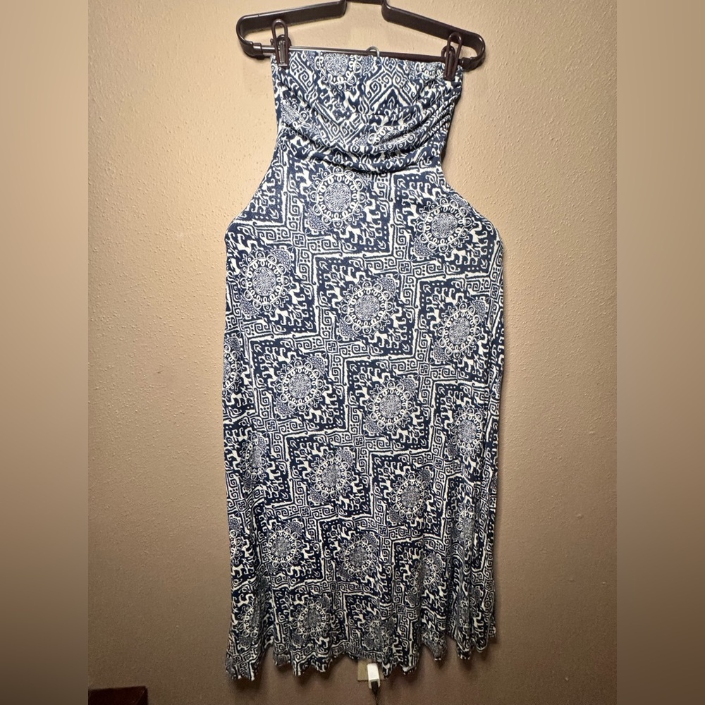 Banana Republic, Strapless Blue Patterned Women's Dress